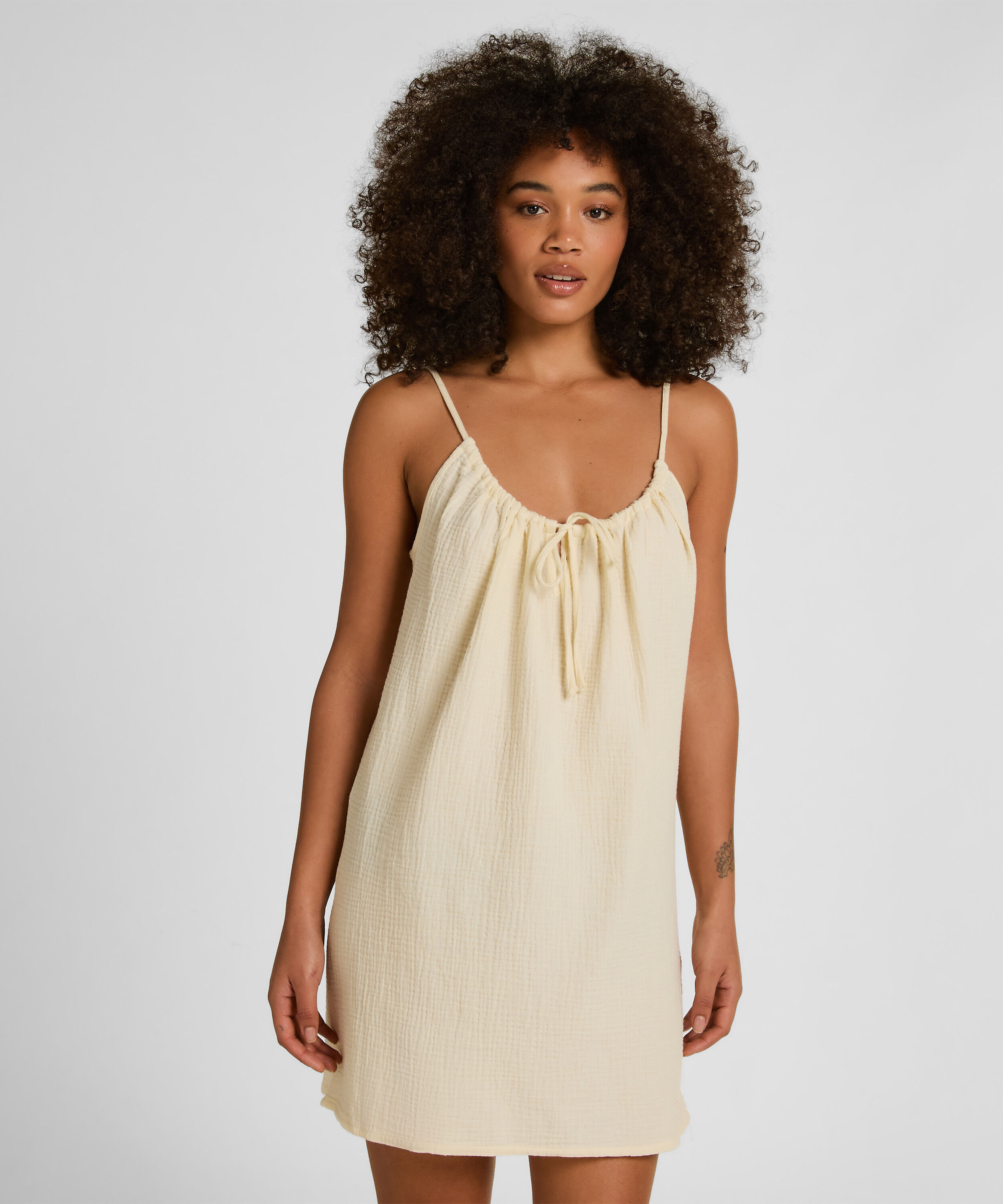 Vestido camisero de muselina, Amarillo Vestido camisero de muselina, Amarillo