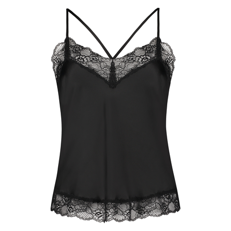 Camiseta top Satin Lace, Negro