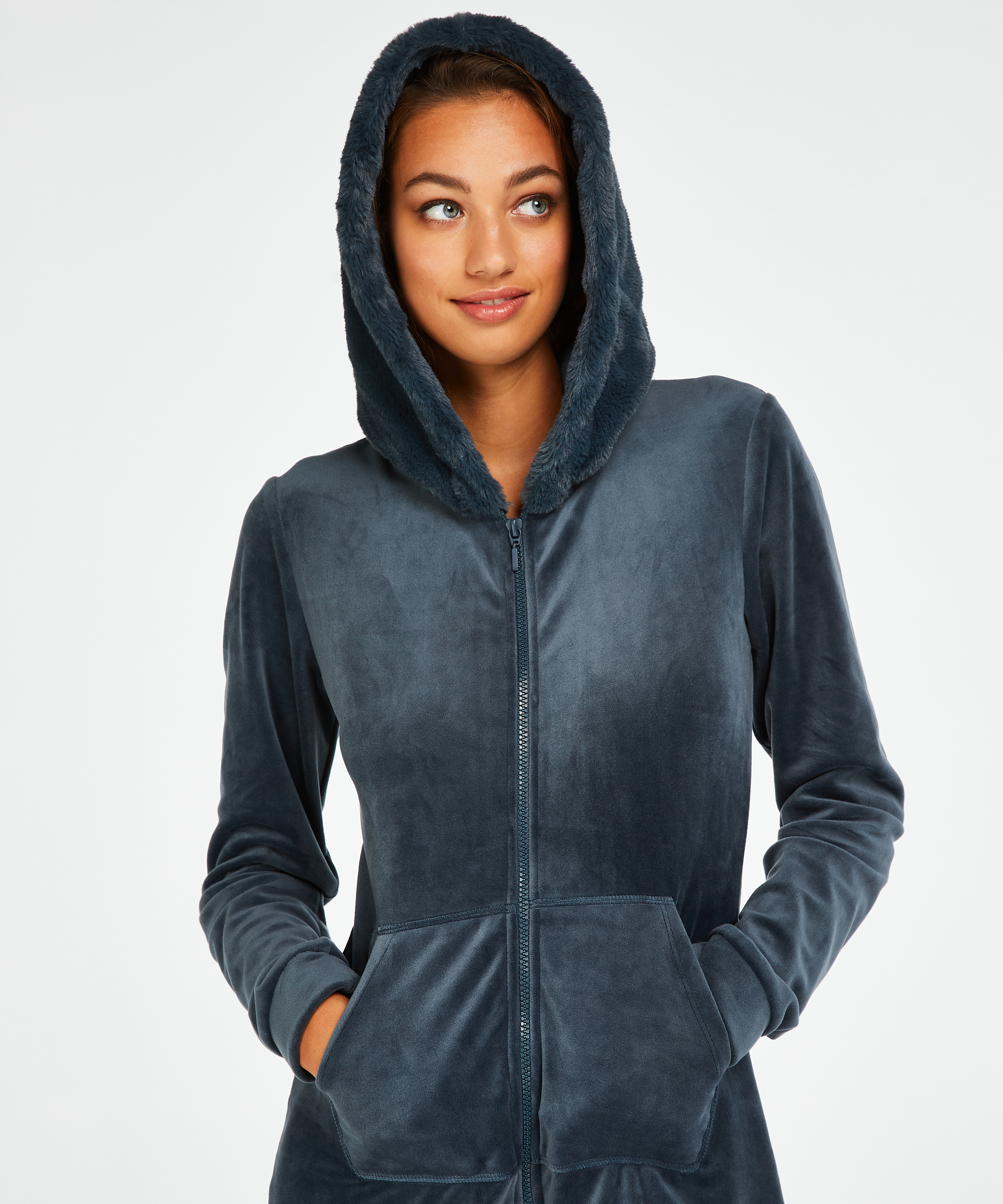 Pijama de una pieza de terciopelo, Azul, main