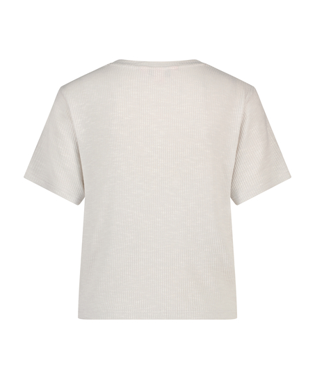 Top de manga corta de canalé, Beige