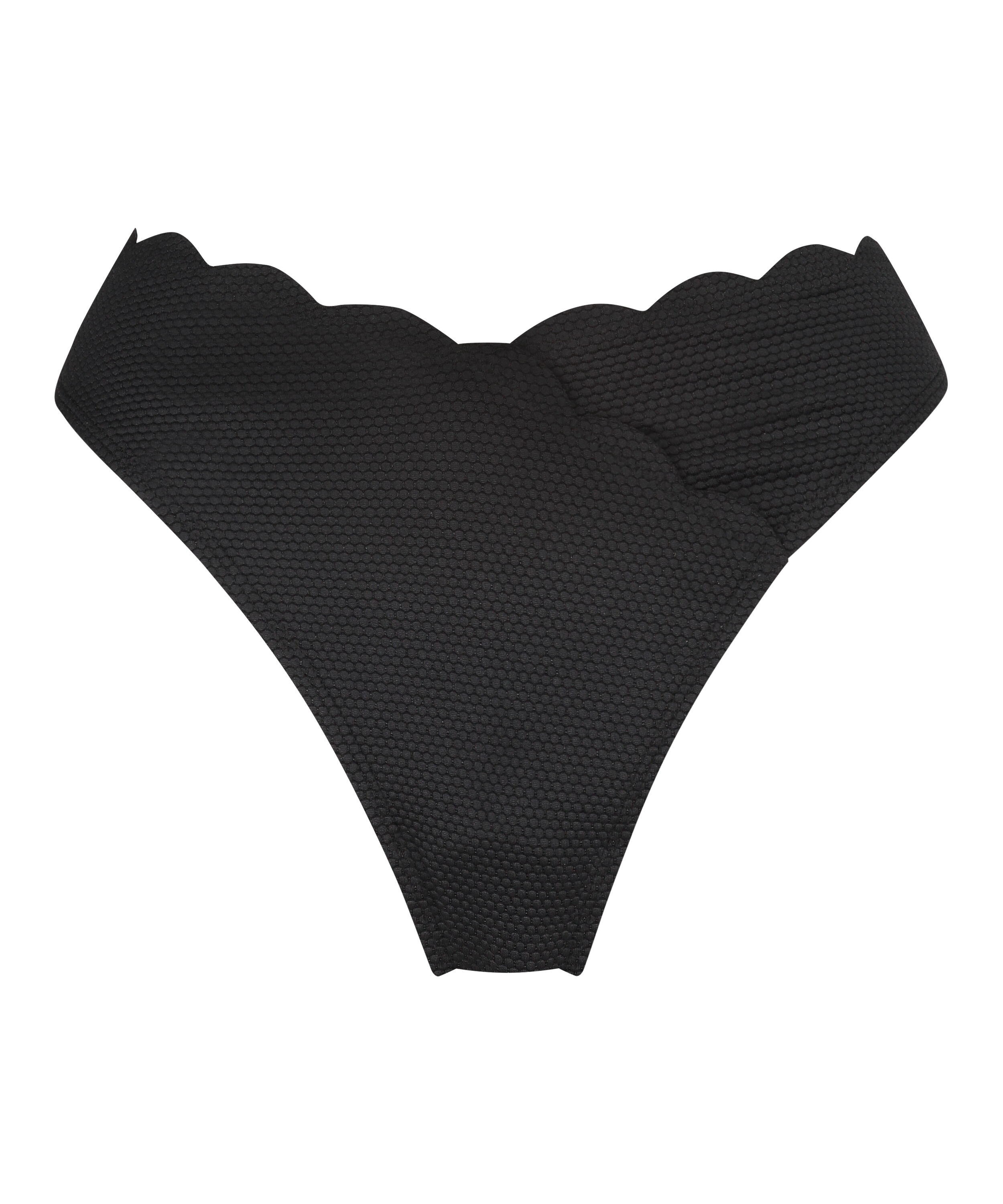 Braguita de Bikini de Corte Alto Scallop, Negro Braguita de Bikini de Corte Alto Scallop, Negro