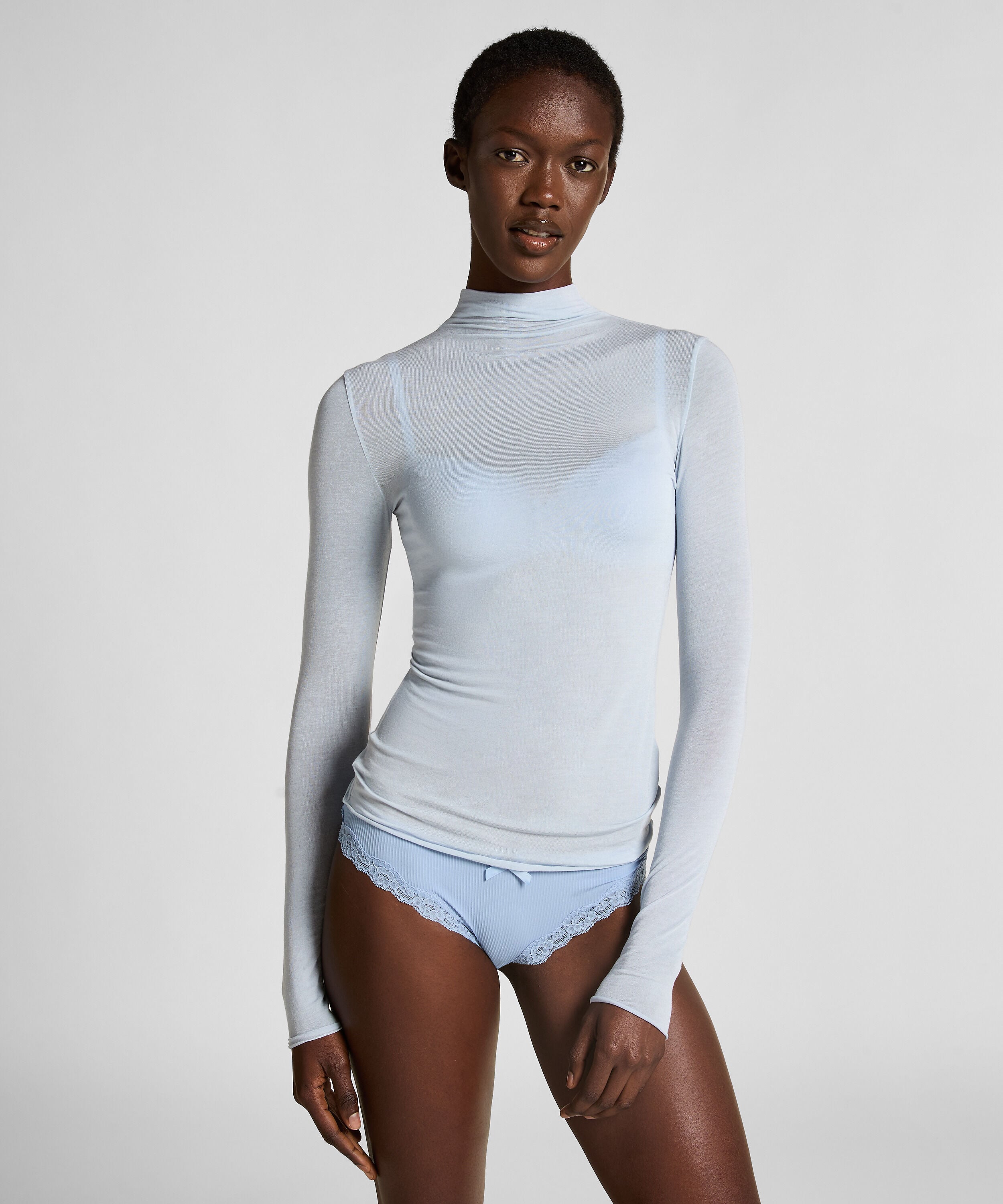 Camiseta de cashmere con cuello alto super suave, Azul