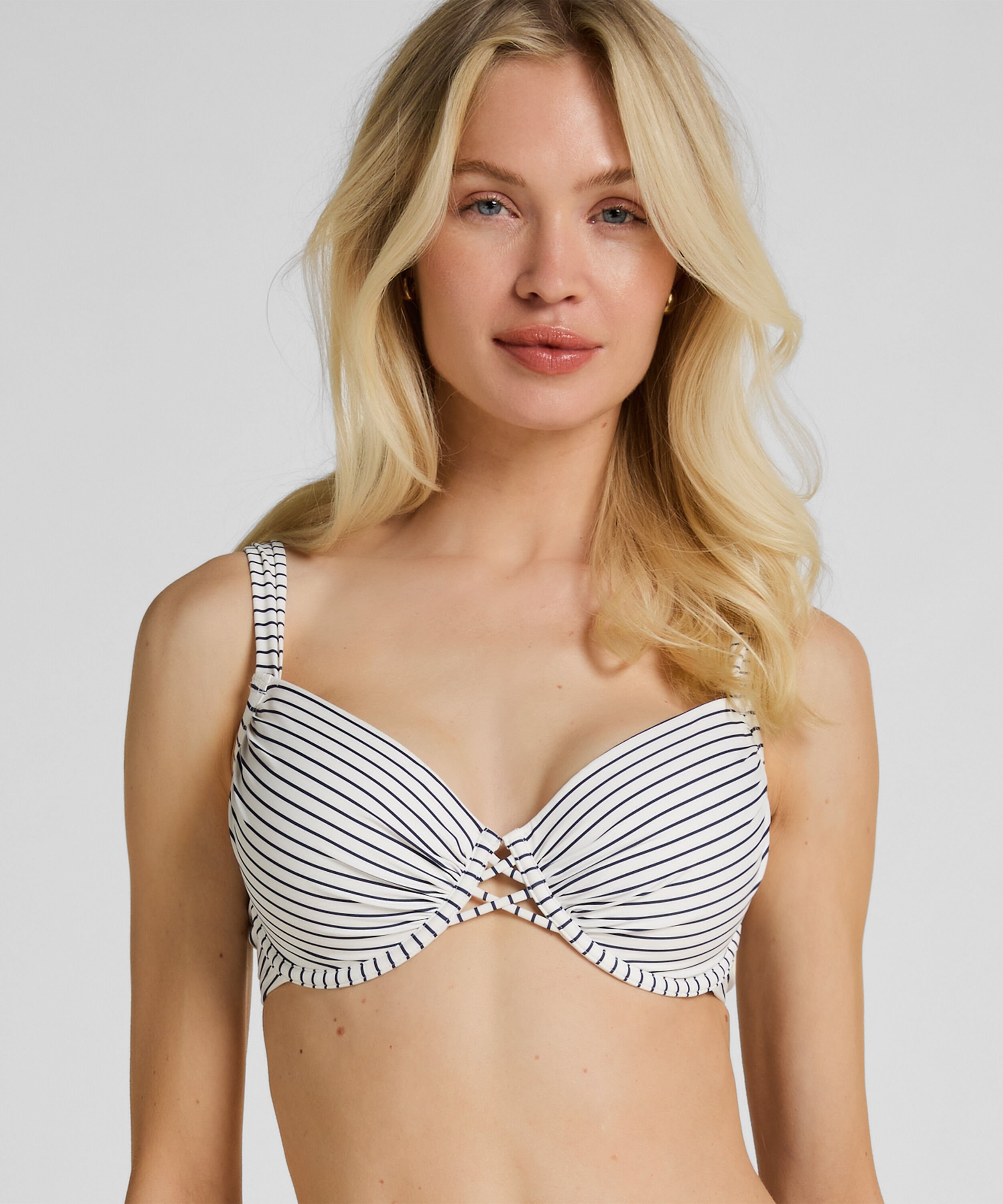 Top de Bikini con Aros y Relleno Stripes, Blanco