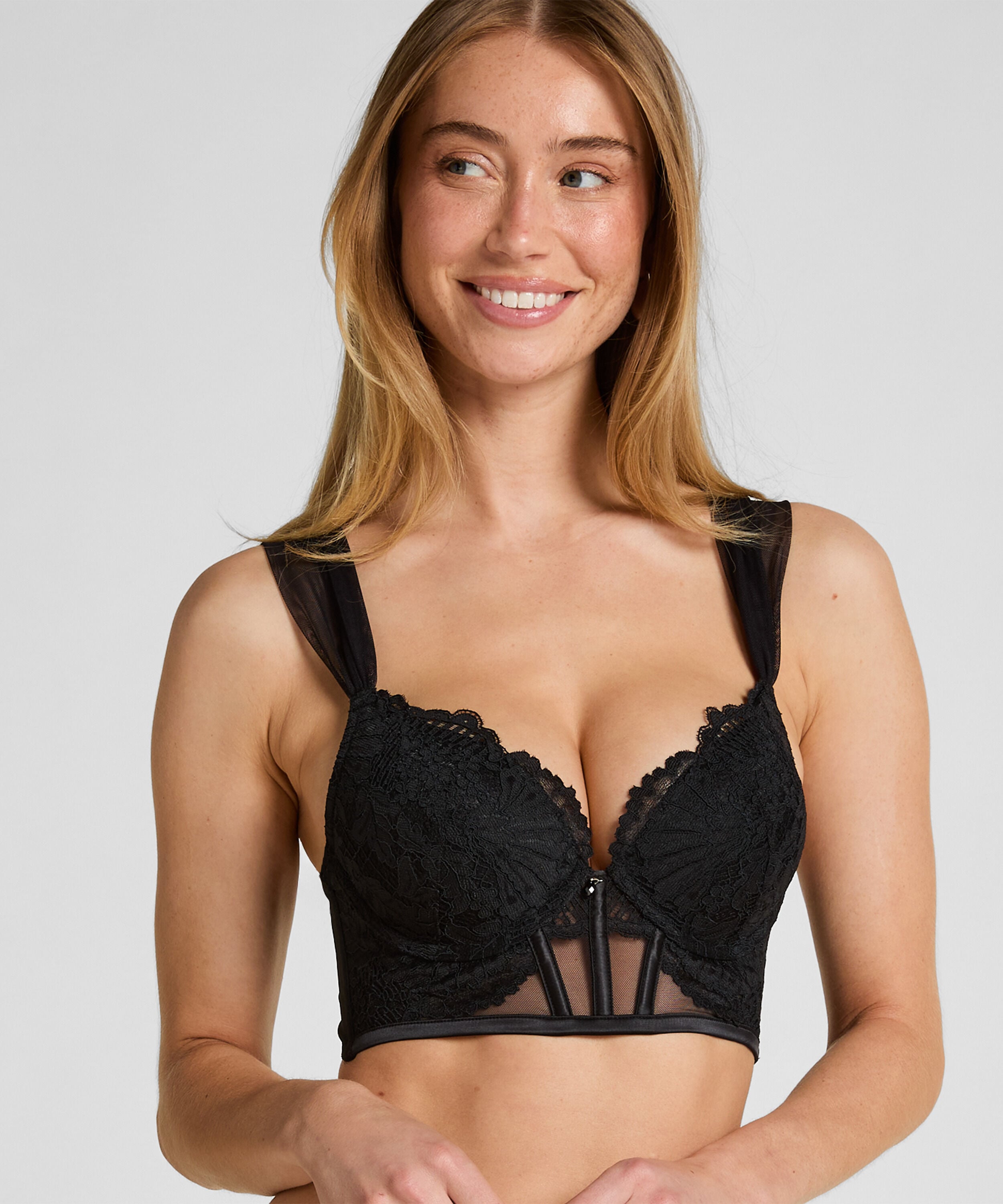Sujetador push-up con aros de línea larga y relleno Whitney, Negro