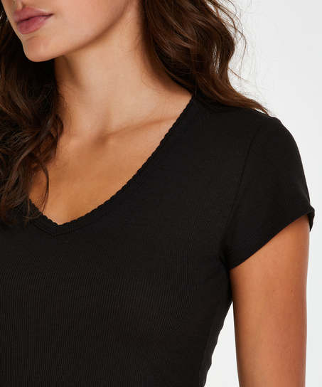 Top de pijama de manga corta., Negro