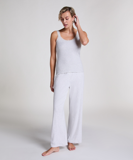 Camiseta sin mangas de punto y encaje, Beige