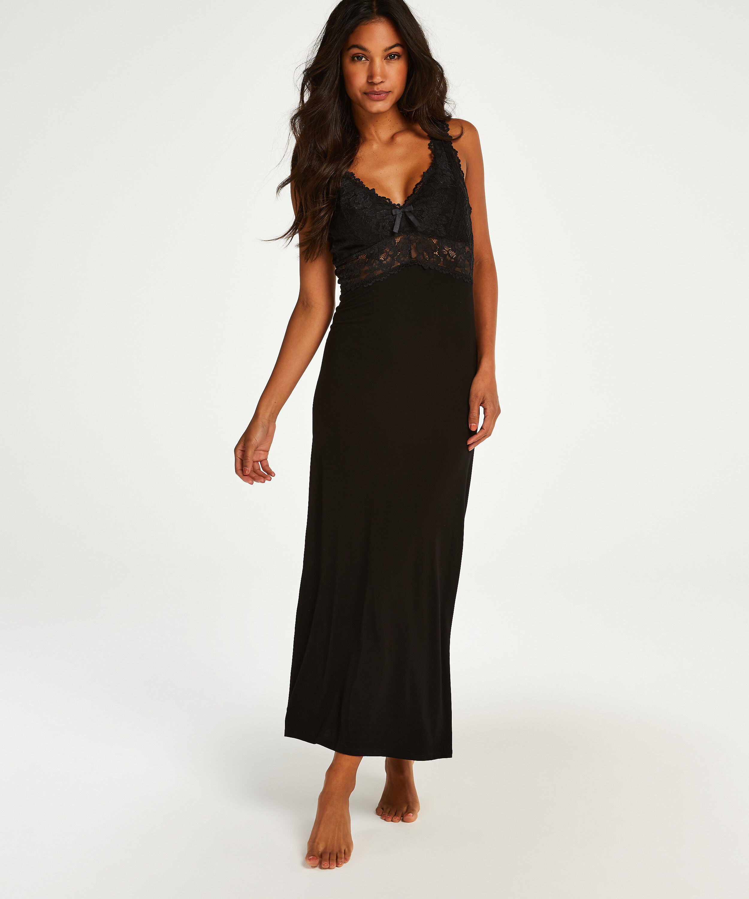 Vestido combinación largo Modal Lace, Negro