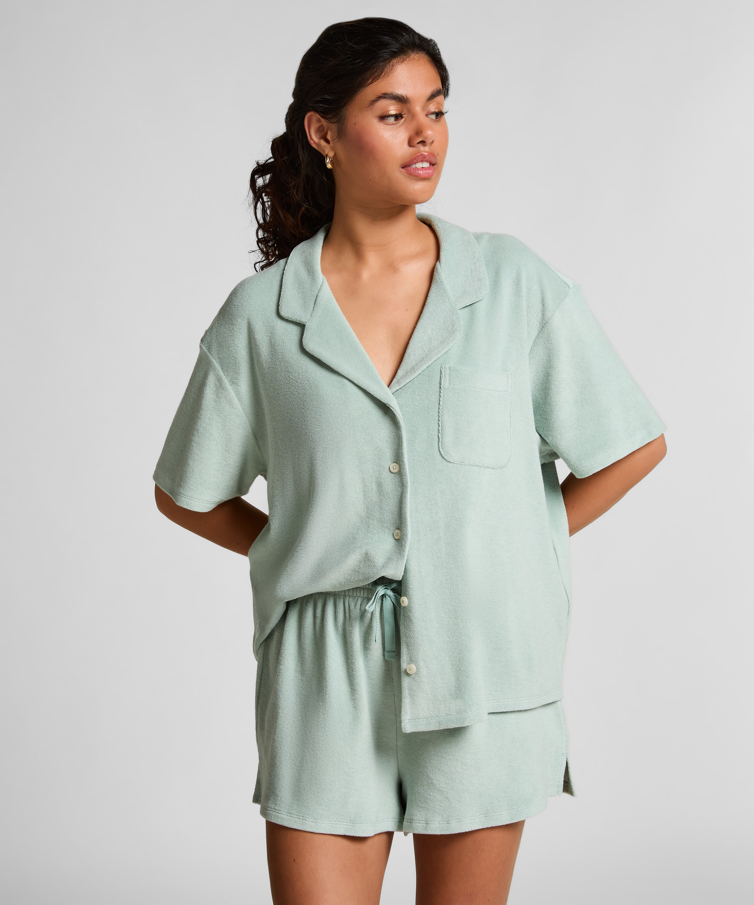 Pantalones cortos con textura de toalla, Verde, main