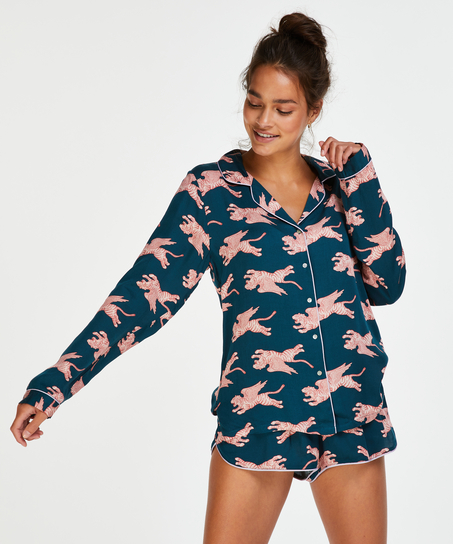 Chaqueta de pijama de manga larga tejida, Azul