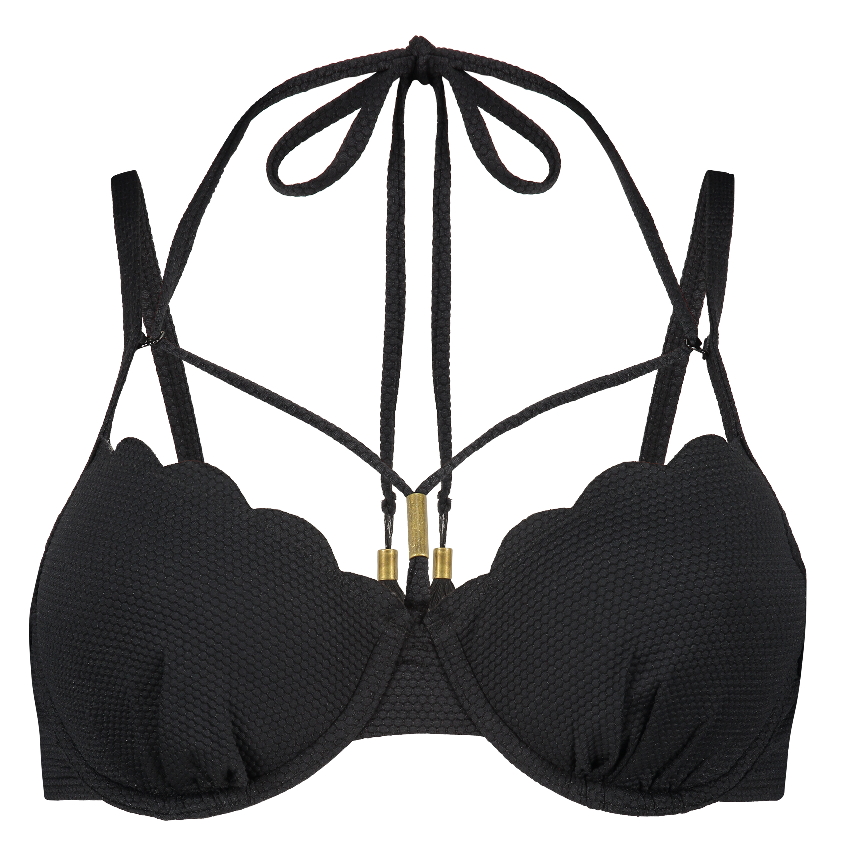 Top de bikini de aros preformado Scallop Glam, Negro, main