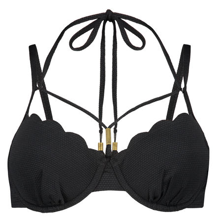 Top de bikini de aros preformado Scallop Glam, Negro