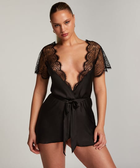 Kimono de satén Coco, Negro