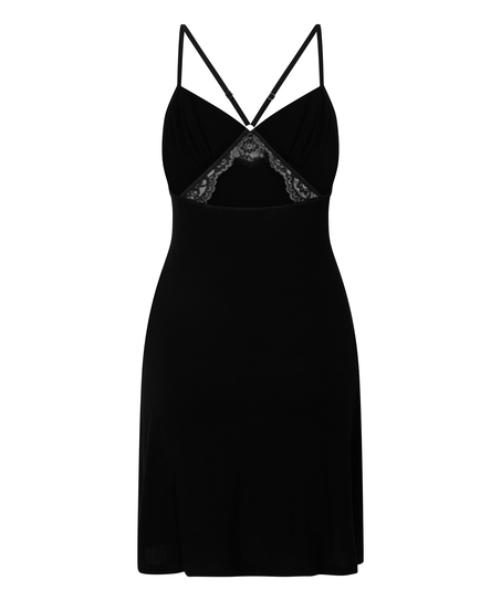 Vestido camisero de punto con encaje atrás, Negro