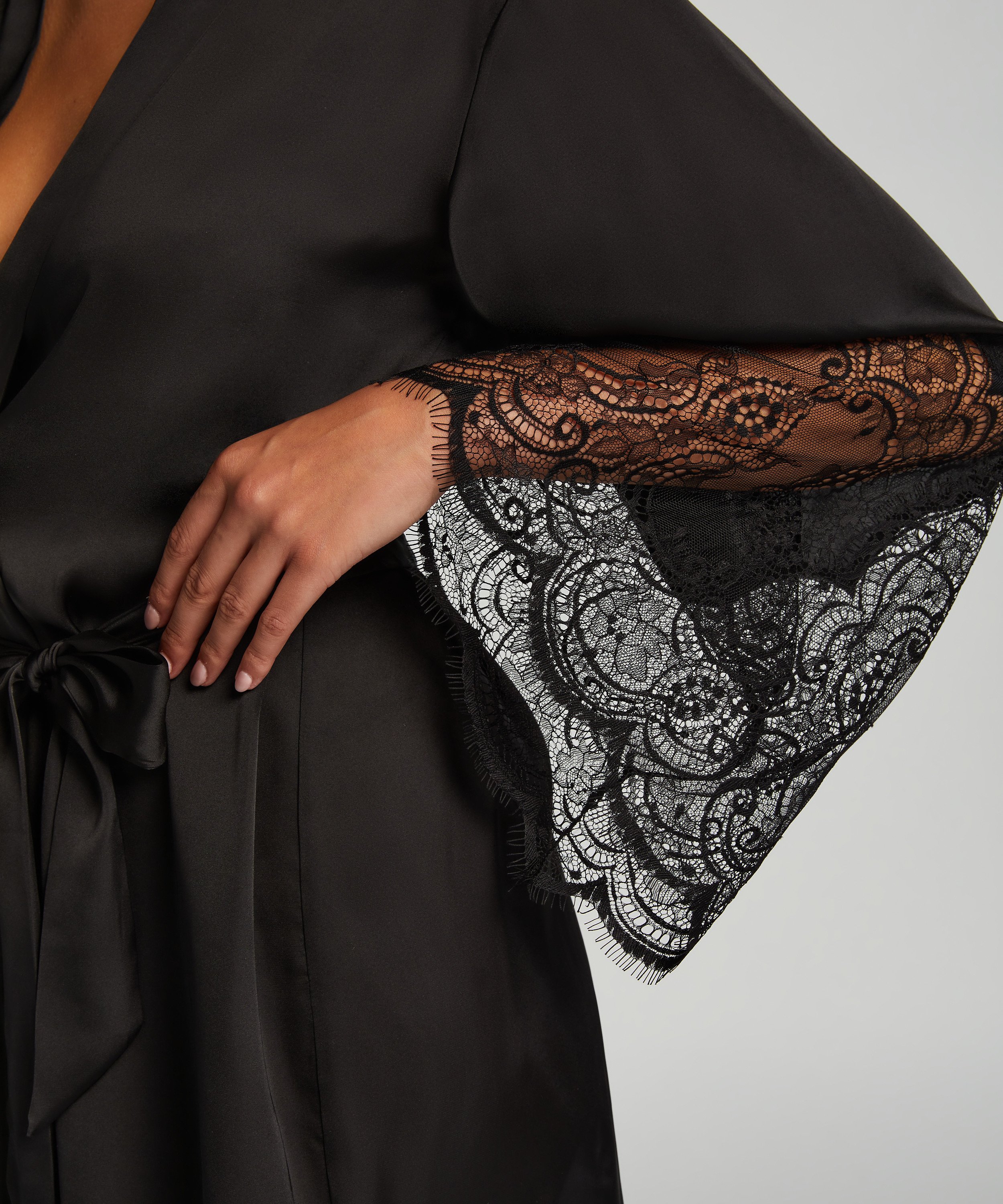 Kimono Lace Satin, Negro, main