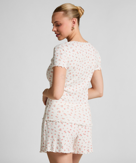 Pantal&oacute;n corto de pijama acanalado, Blanco