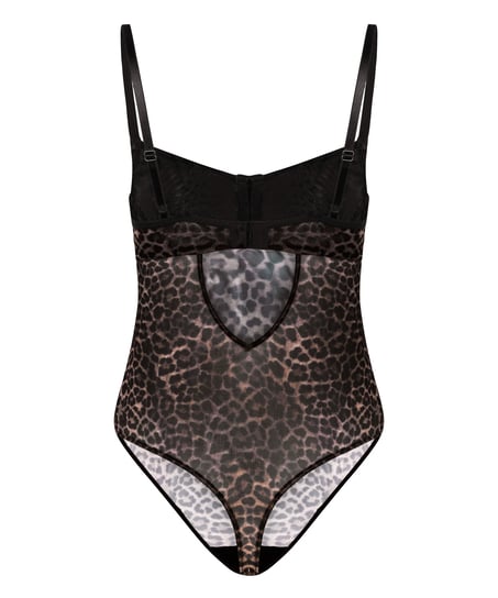 Bodi Tara con estampado de leopardo, Negro