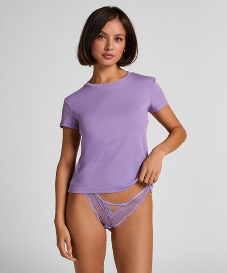 Top de pijama de manga corta rib crew neck, Morado
