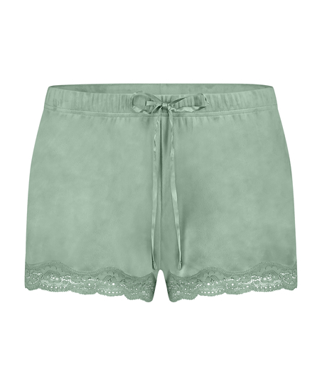 Pantal&oacute;n corto de terciopelo y encaje, Verde