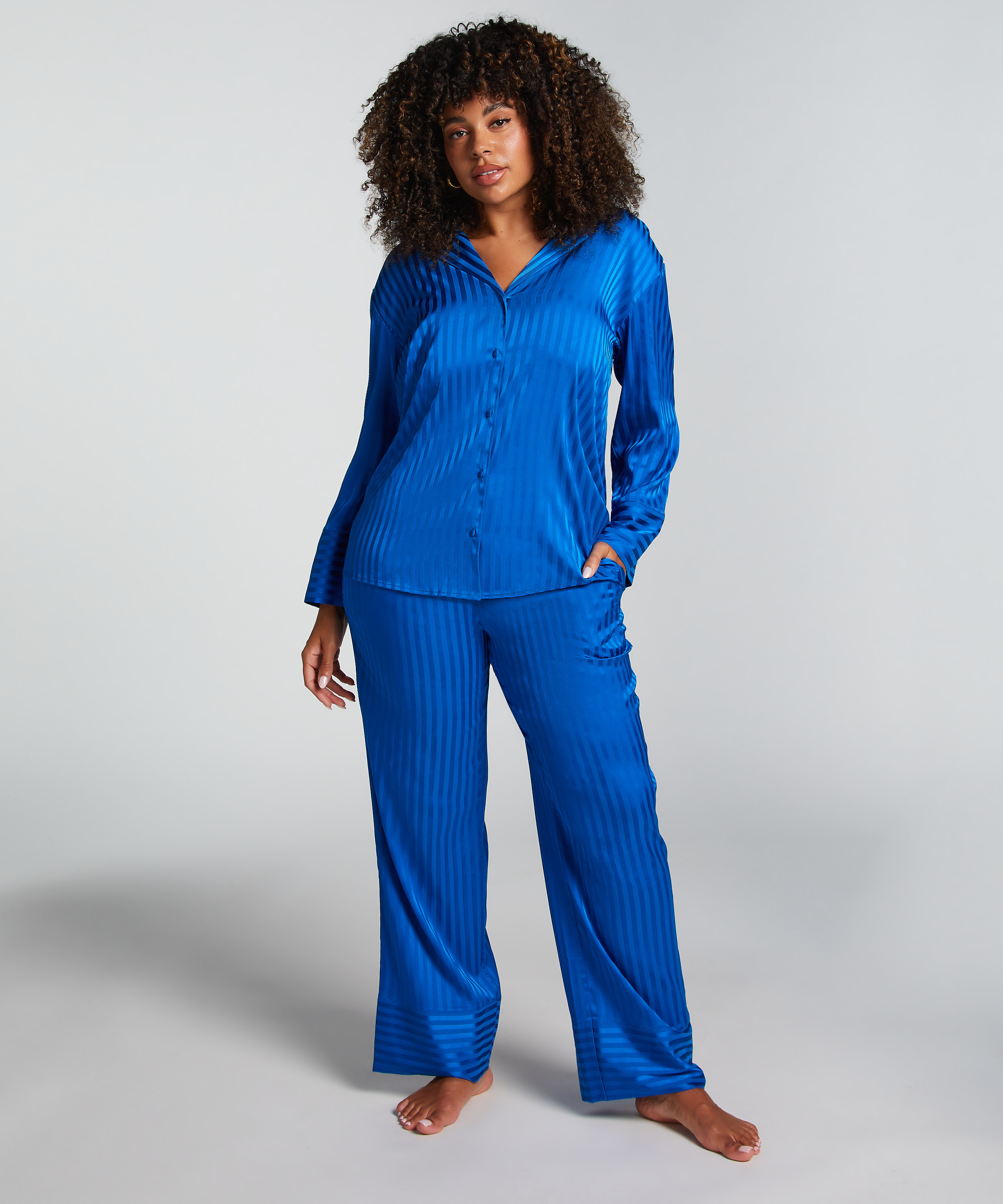 Chaqueta de manga larga y satén, Azul, main