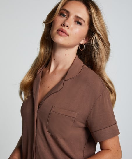 Chaqueta de manga corta de jersey Essential, Marr&oacute;n