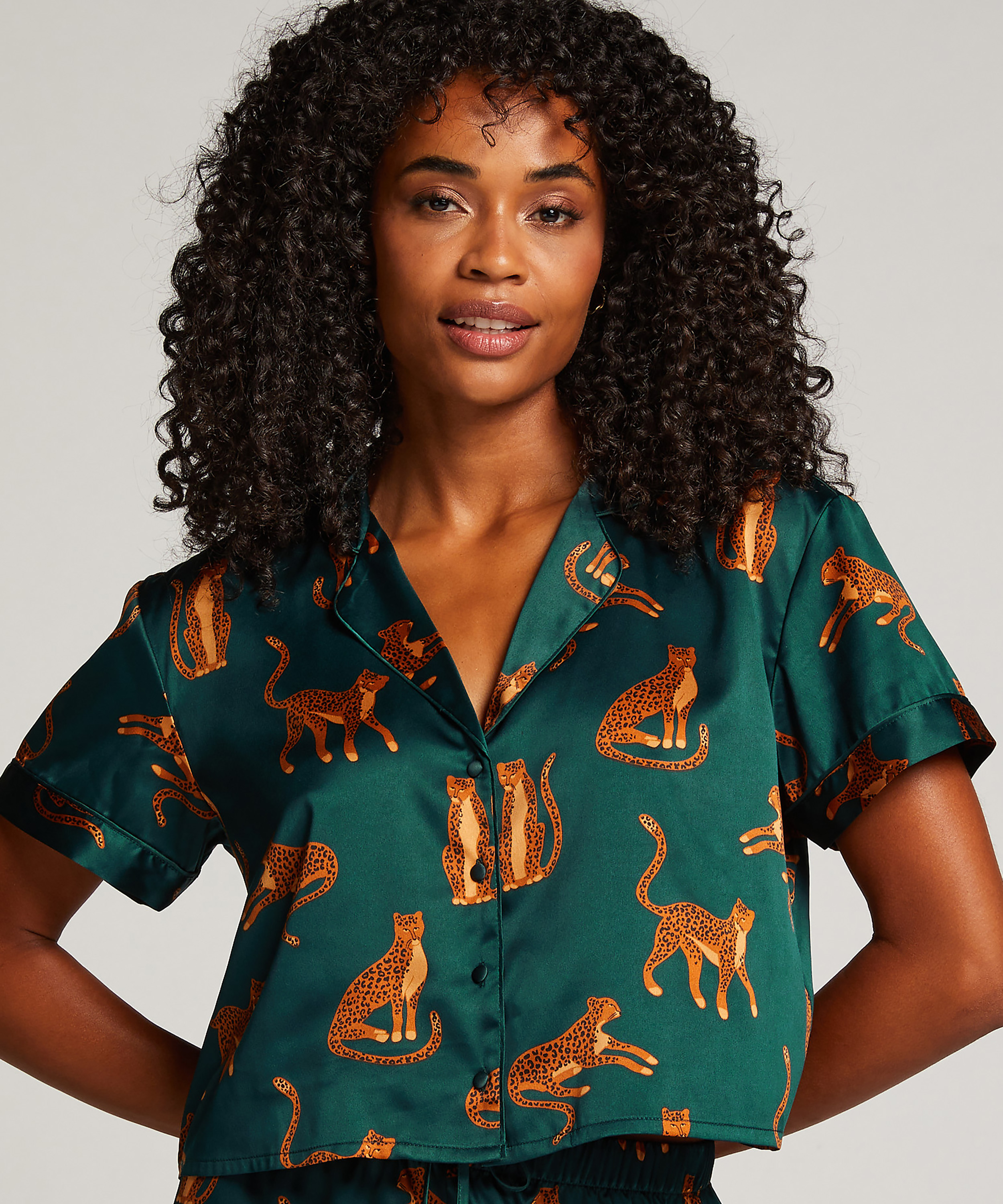 Chaqueta de manga corta de sat&eacute;n, Verde, main