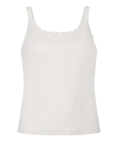 Camiseta sin mangas en pointelle, Blanco