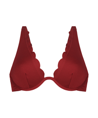 Top de bikini de aros no preformado Scallop, Rojo