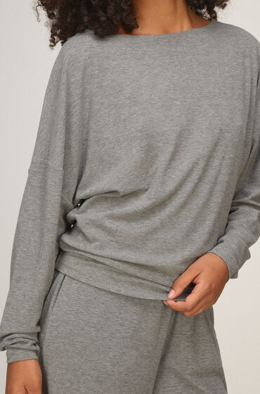hunkemoller top de manga larga premium rib batwing gris