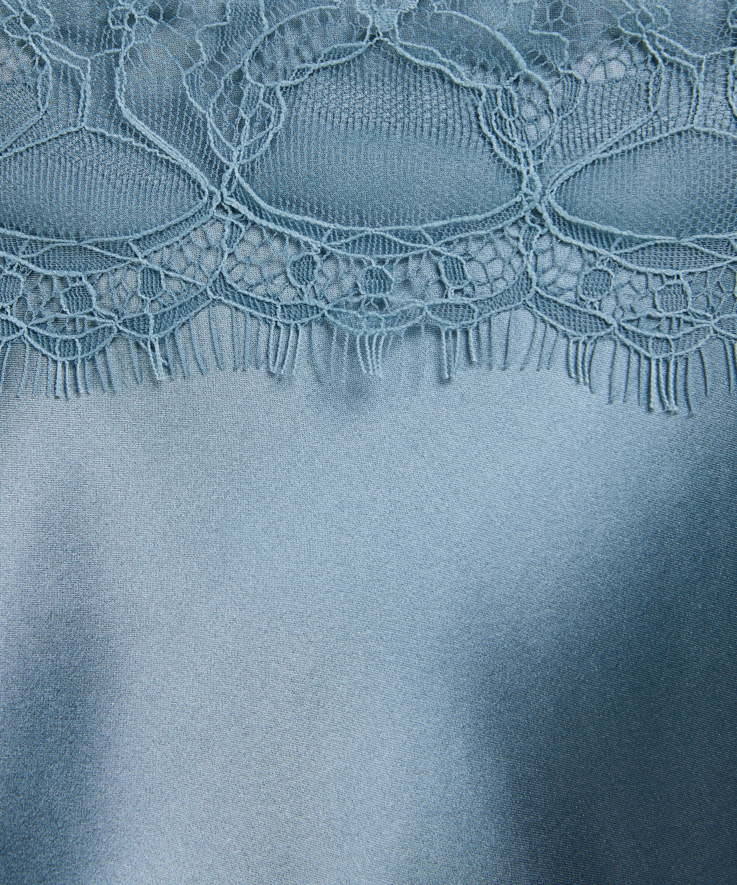 Vestido combinación de satén y encaje, Azul, main