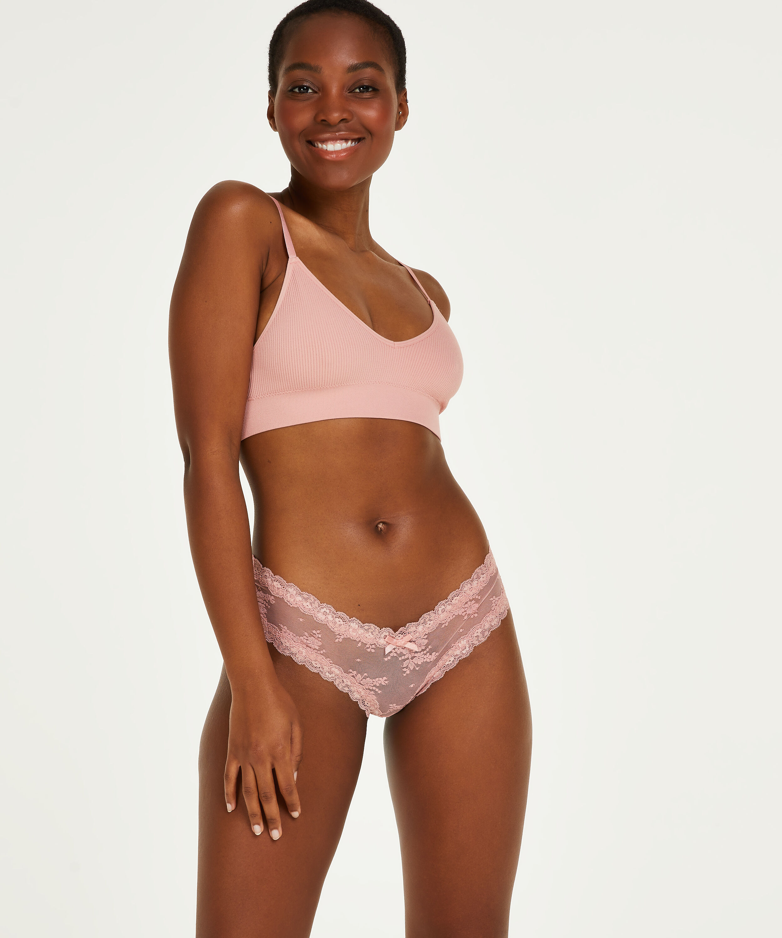 Brasile&ntilde;a en forma de V burn-out mesh, Rosa