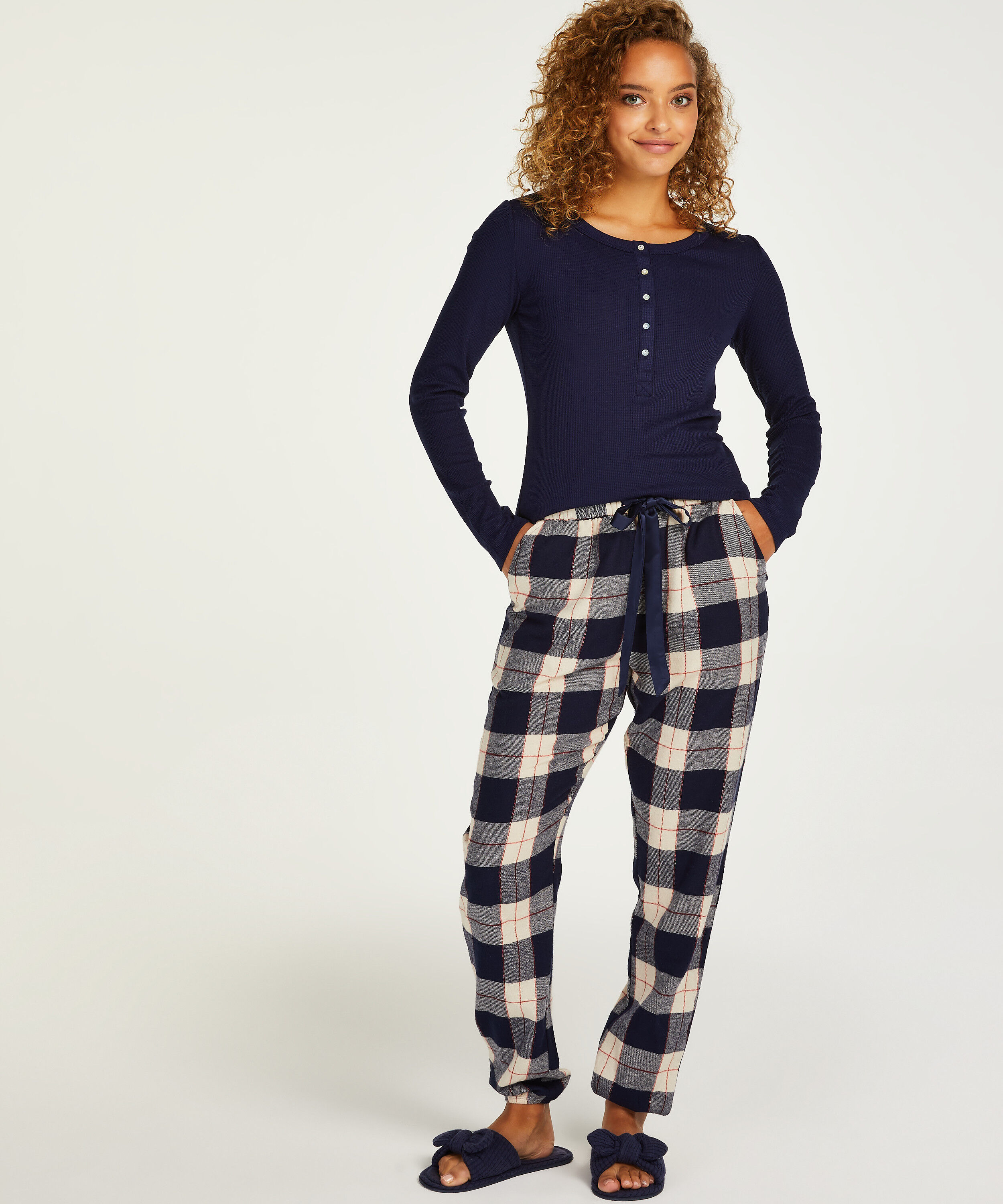 Pantalón de pijama Twill Check Cuff, Azul