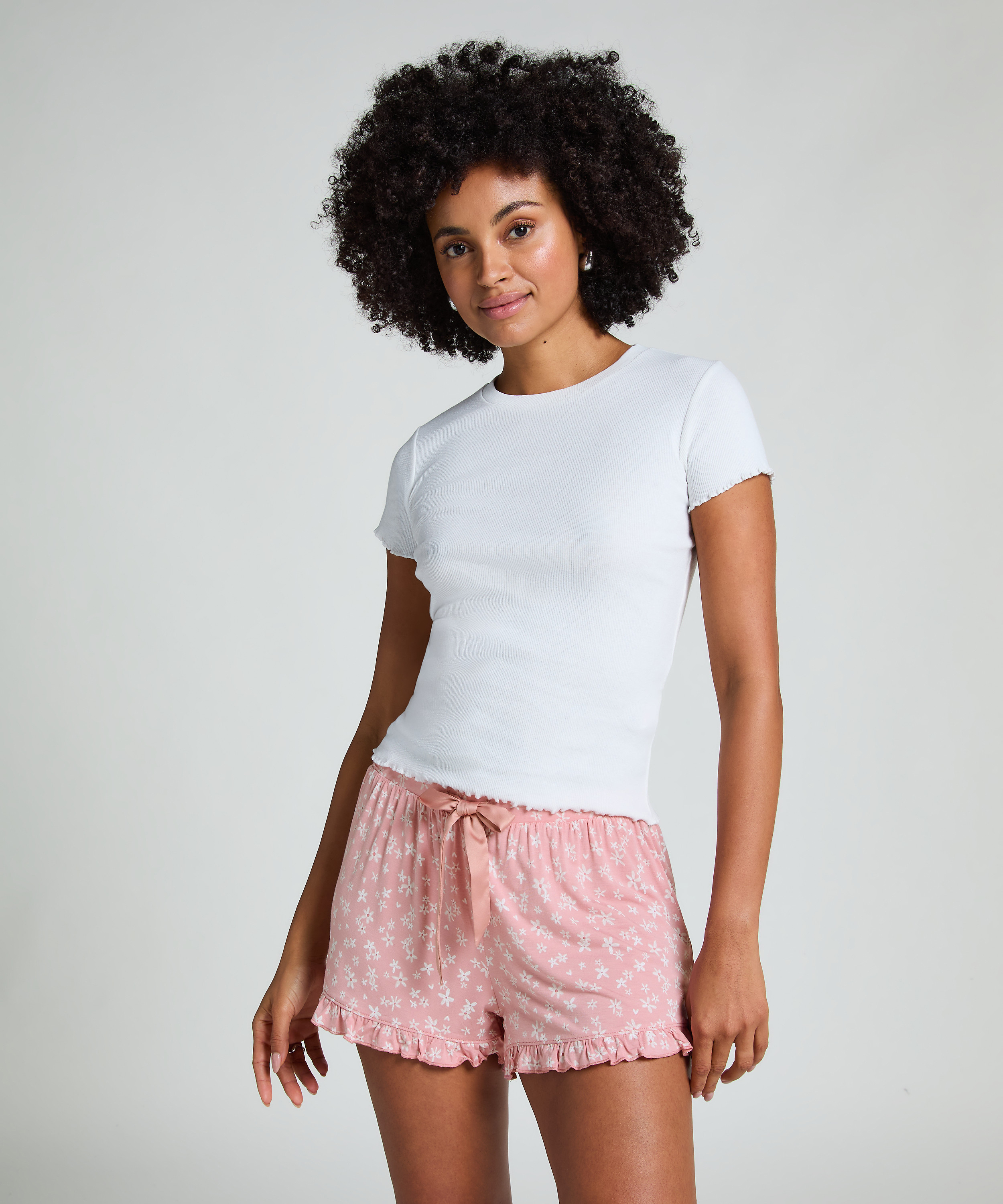 Short de punto con volantes, Rosa, main