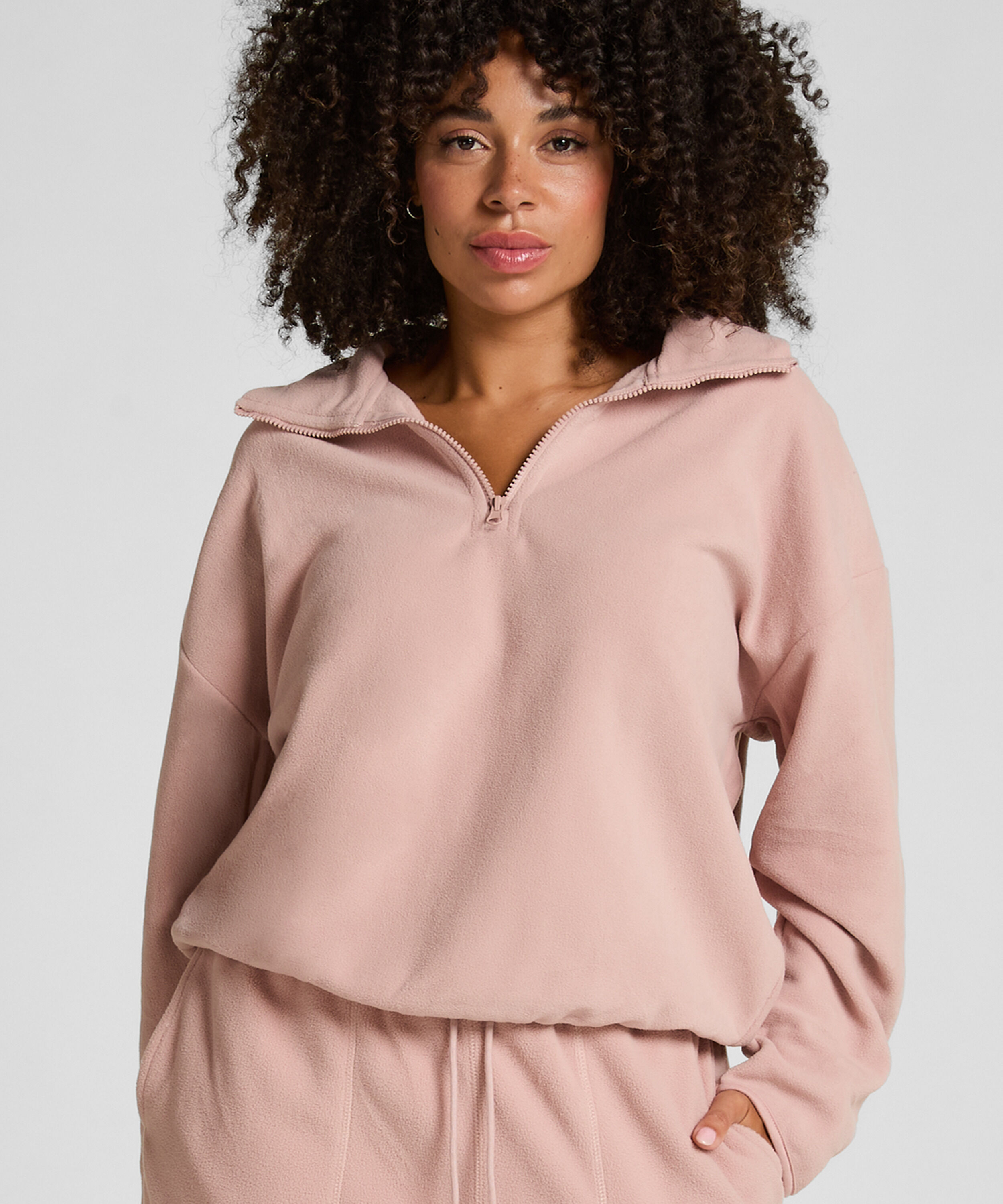 Top deportivo polar de media cremallera, Rosa