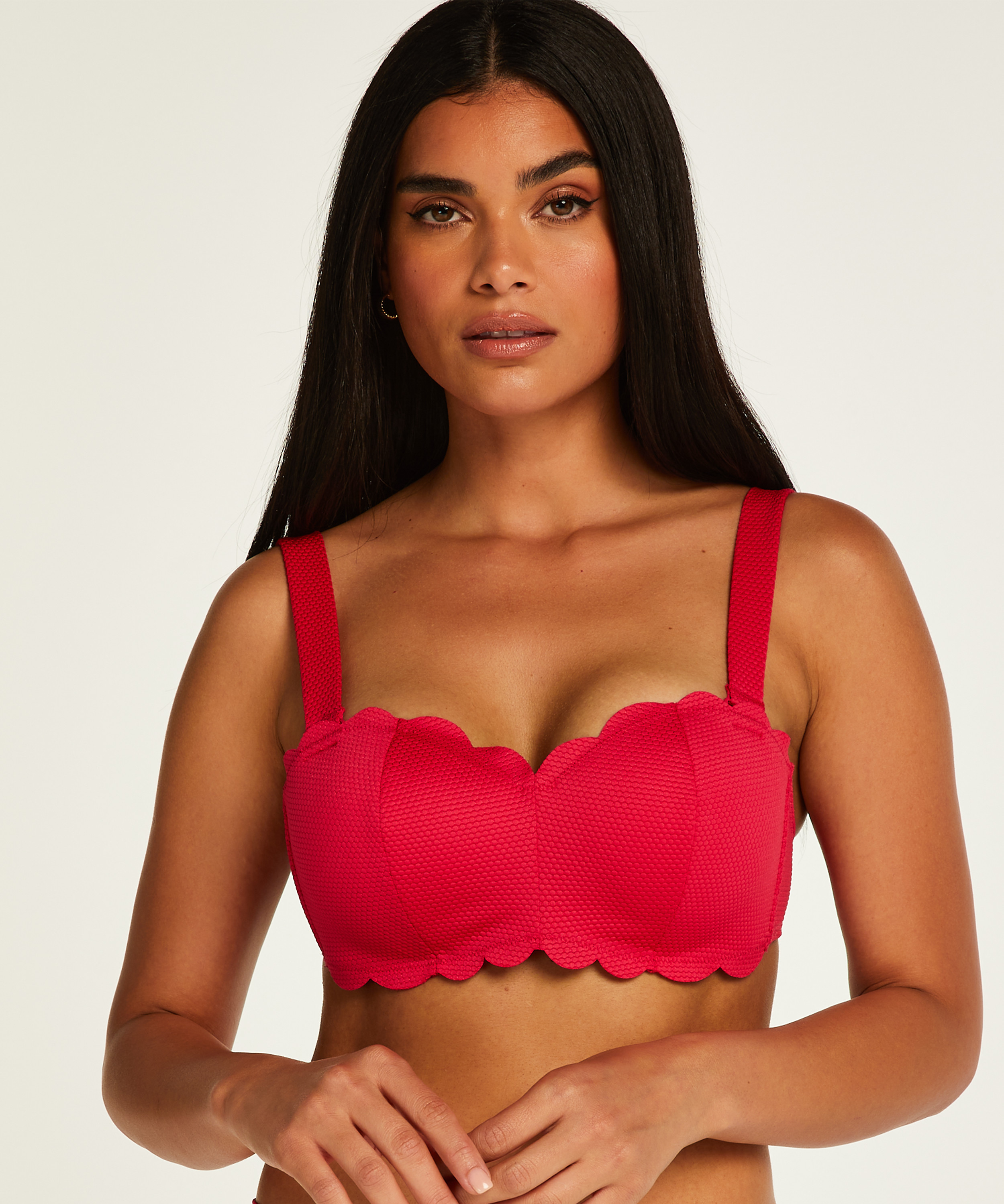 Top de bikini bandeau Scallop, Rosa, main