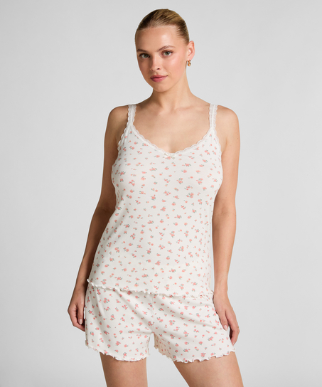 Camisola de encaje acanalado, Blanco