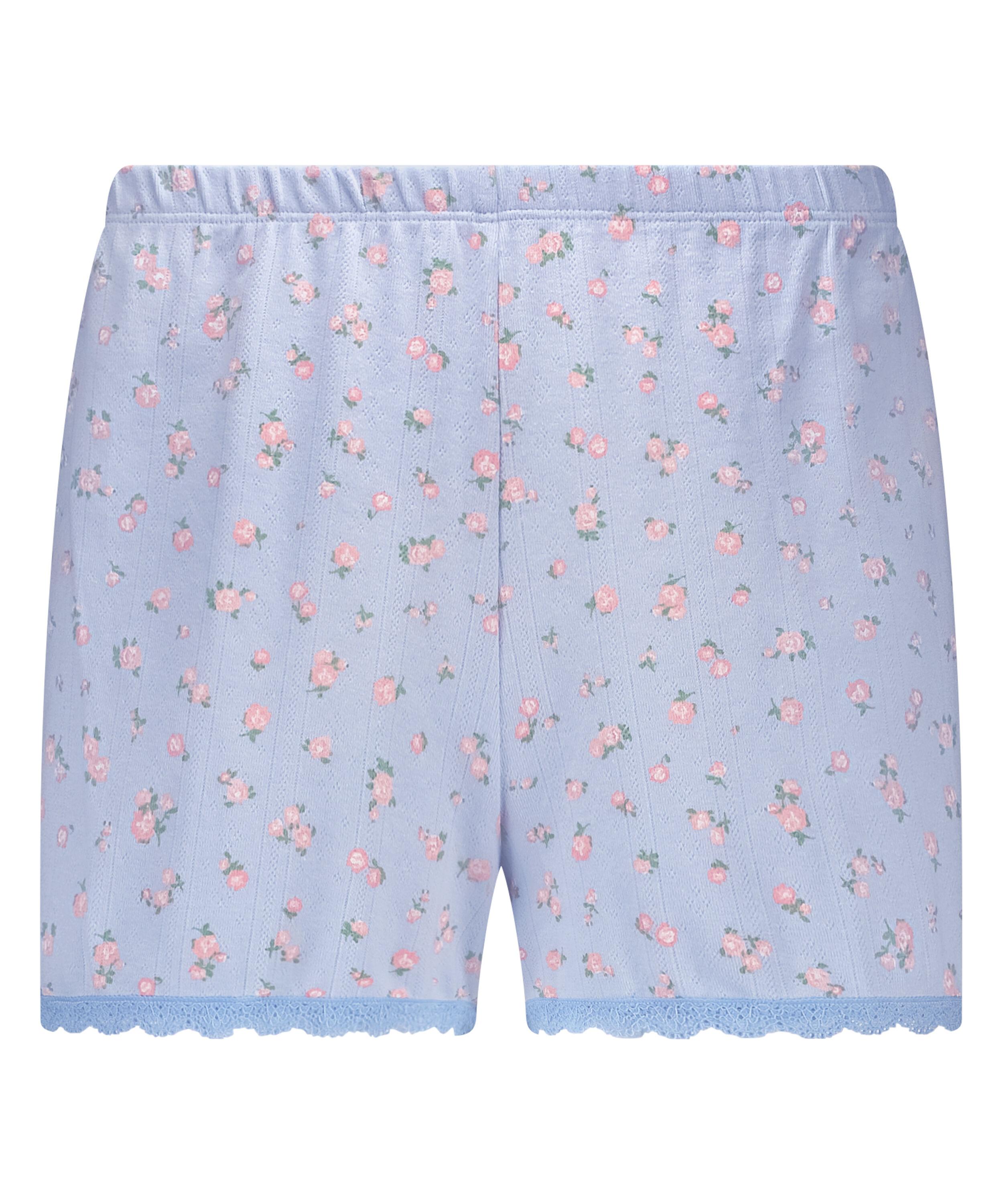 Short en pointelle con encaje, Azul