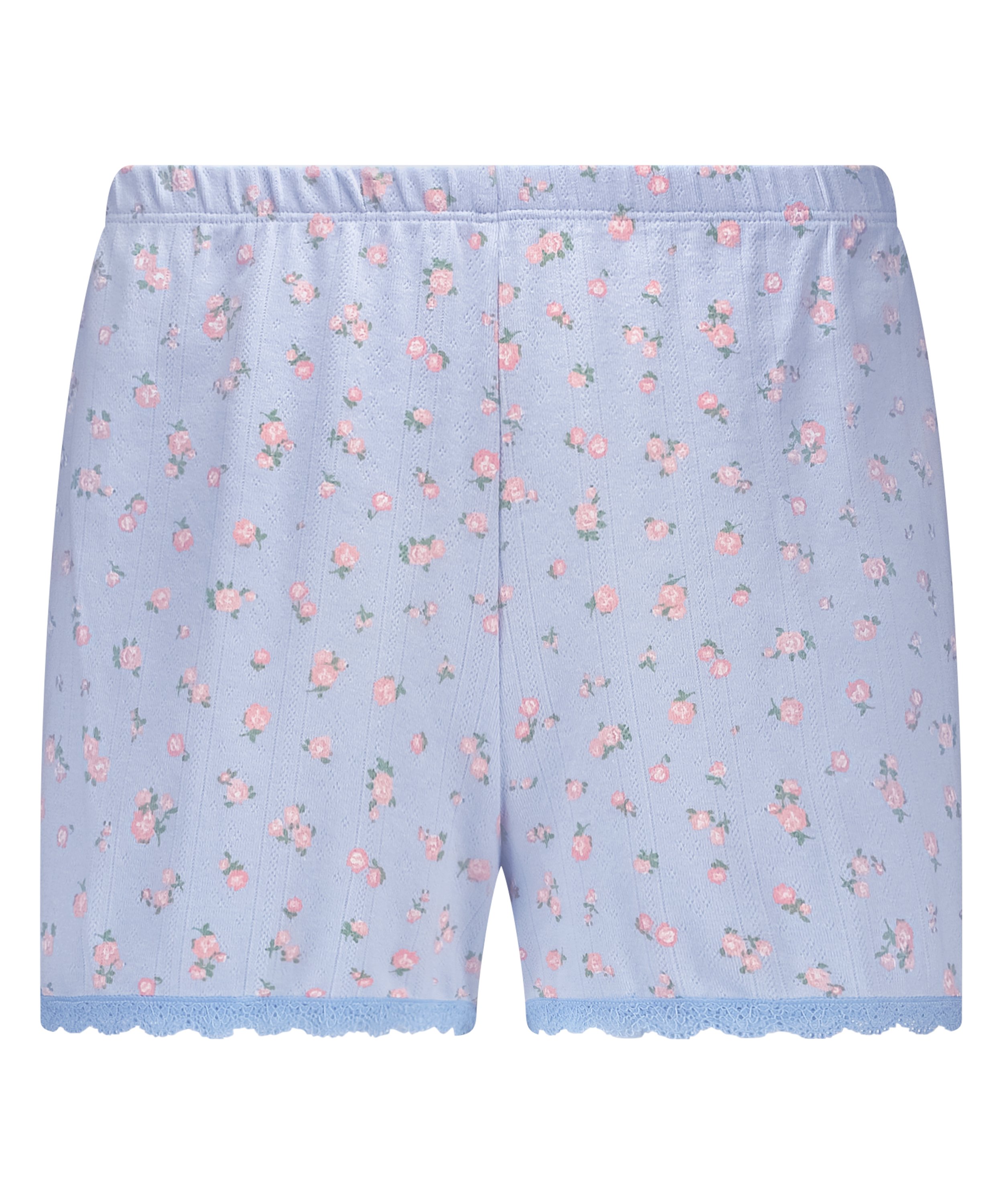 Short en pointelle con encaje, Azul, main
