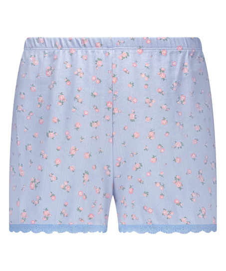 Short en pointelle con encaje, Azul