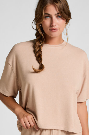 Hunkemöller Top de pijama Jacket de punto cepillado Beige