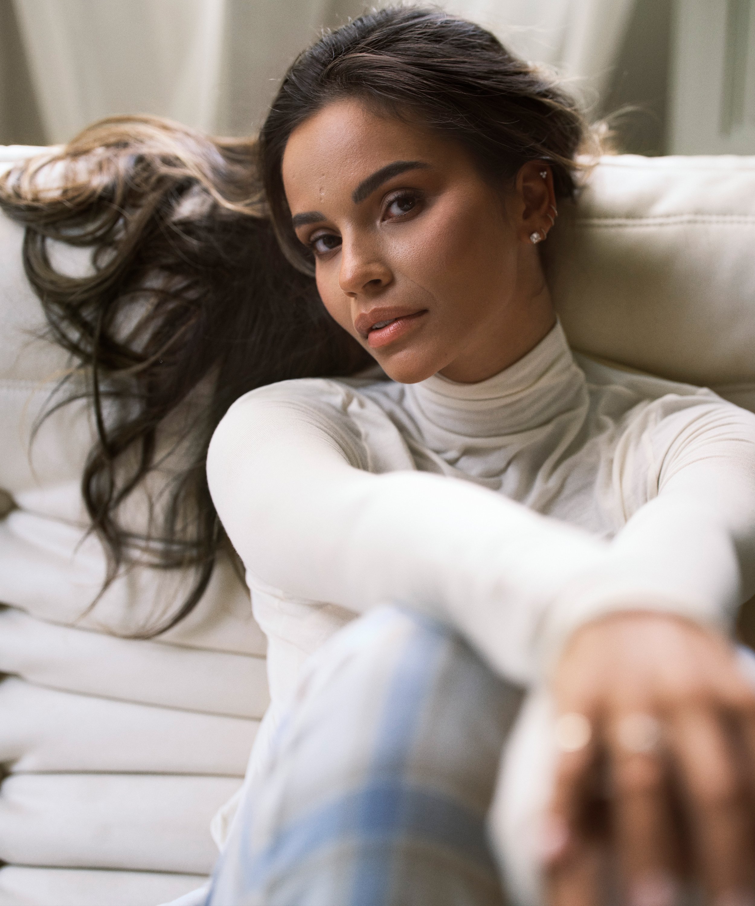 Camiseta de cachemir con cuello alto super suave, Blanco, main