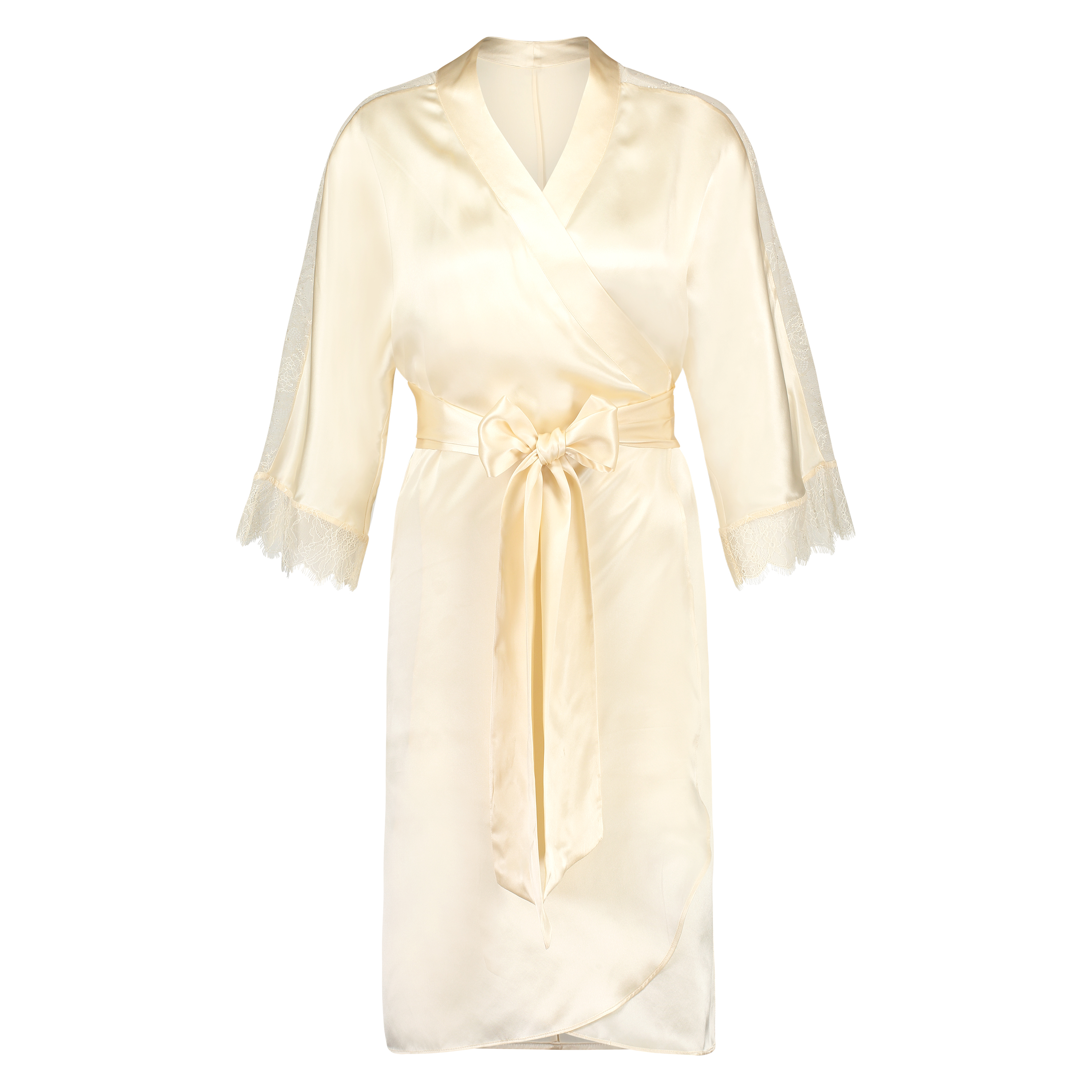 Kimono de satén y encaje, Beige, main