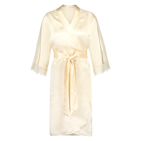 Kimono de satén y encaje, Beige
