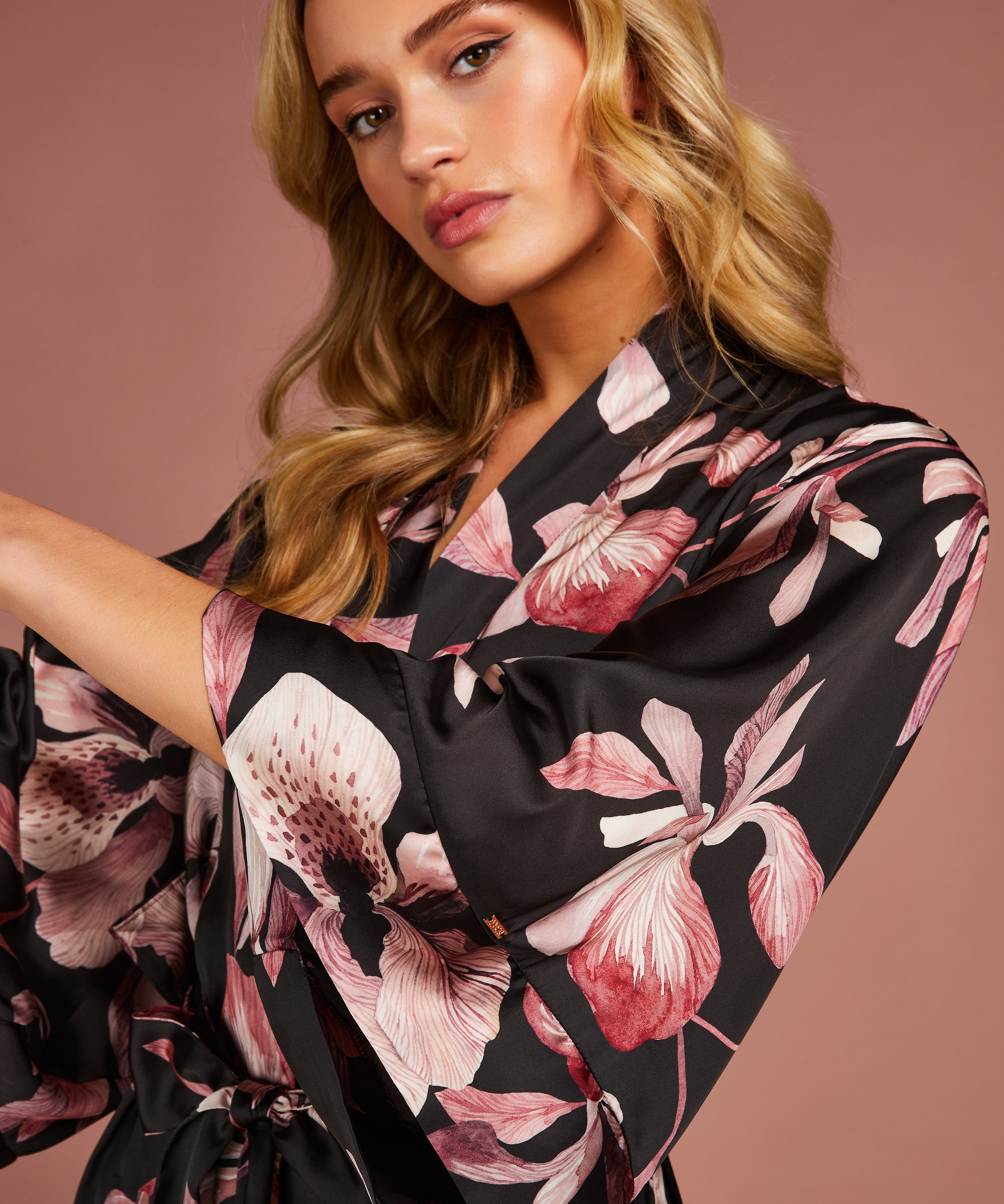 Kimono Satin Bloom, Negro, main
