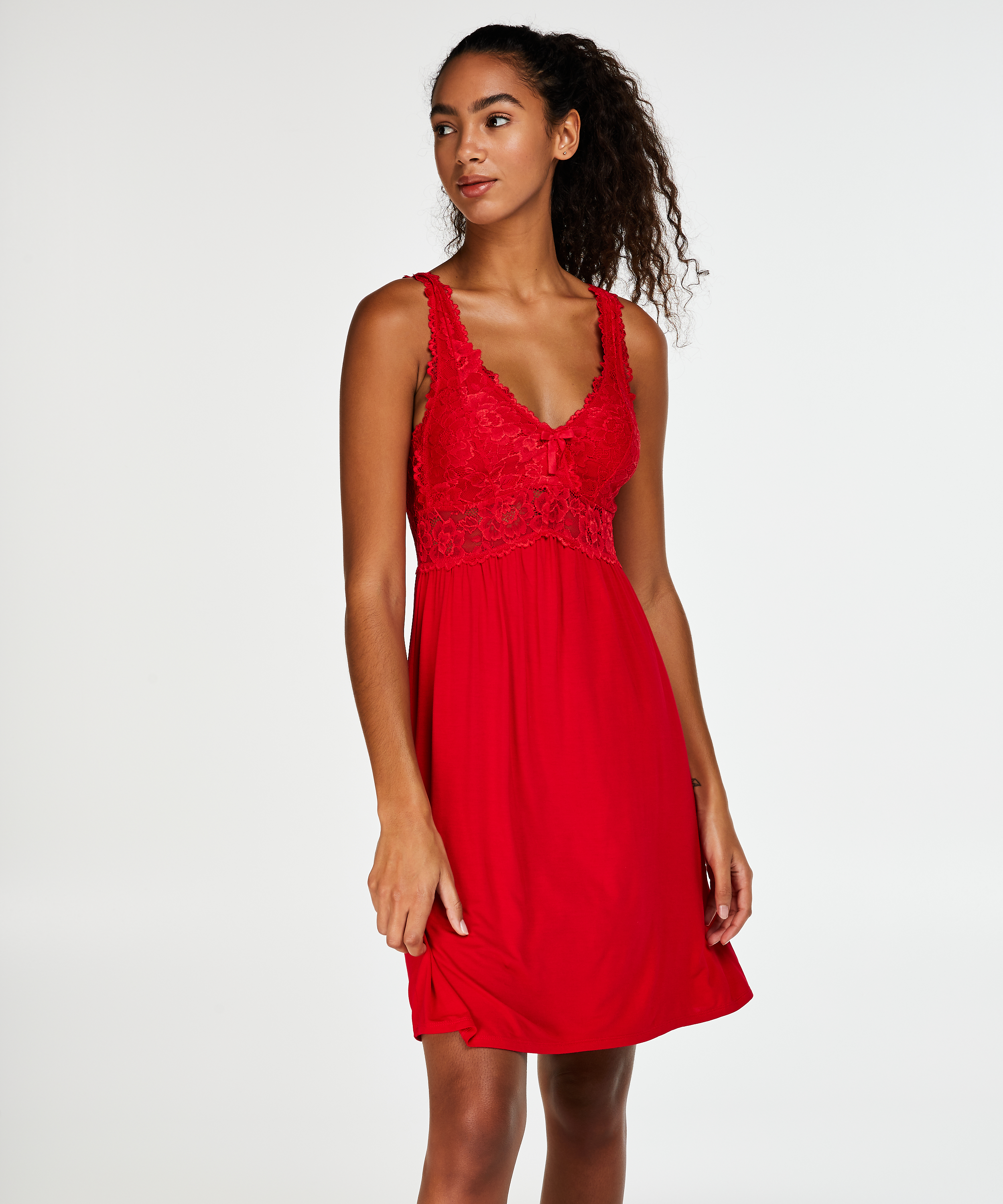Vestido combinación Modal Lace, Rojo, main