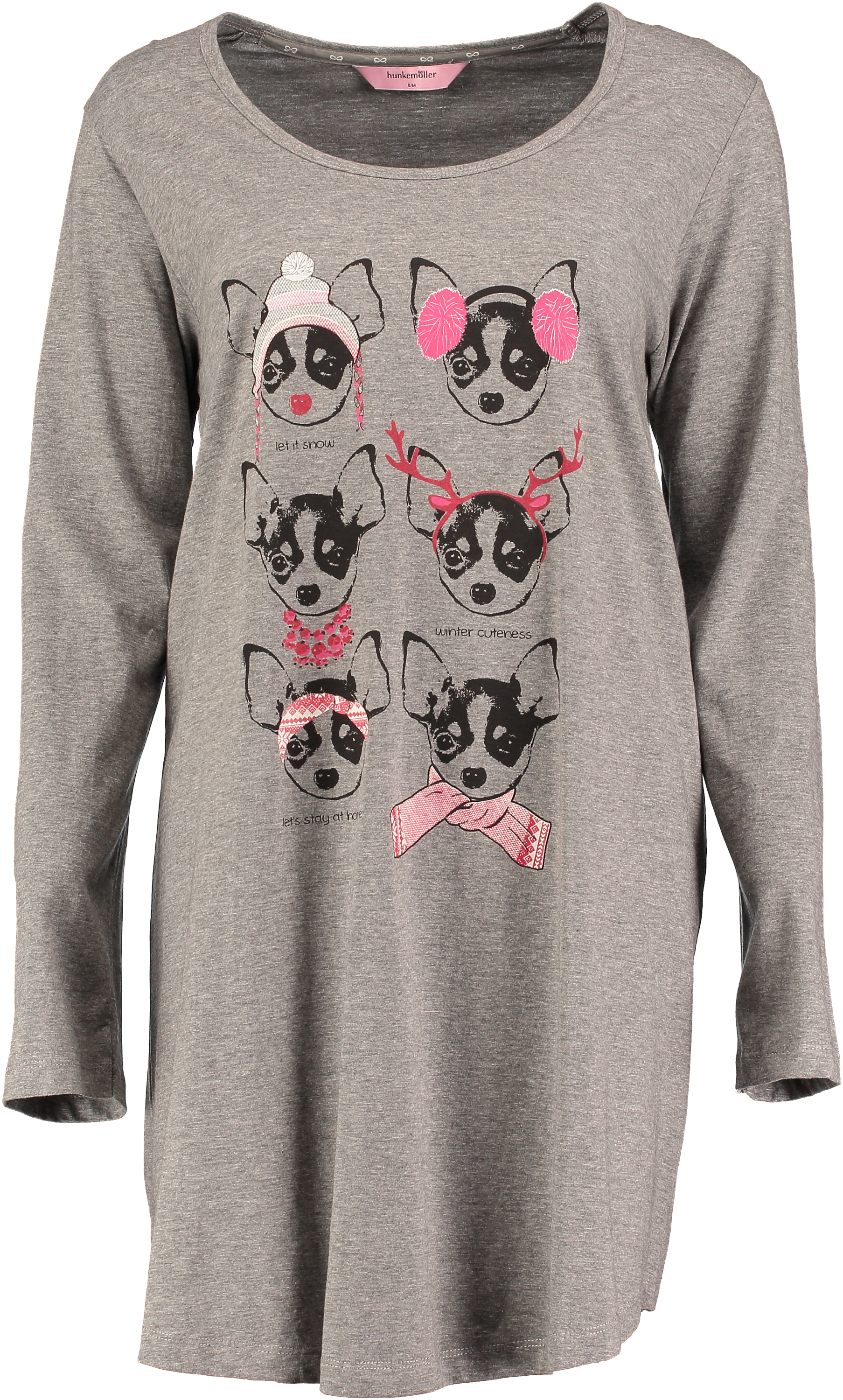 Camisón de manga larga con cuello redondo, Gris, main