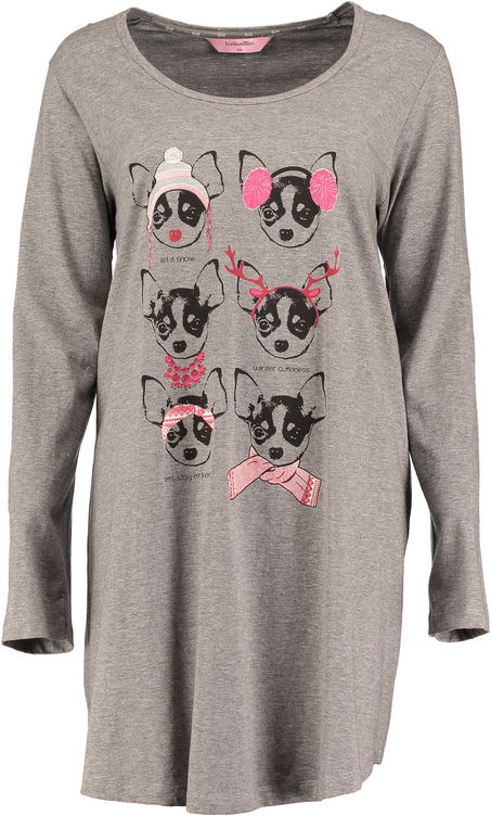 Camisón de manga larga con cuello redondo, Gris