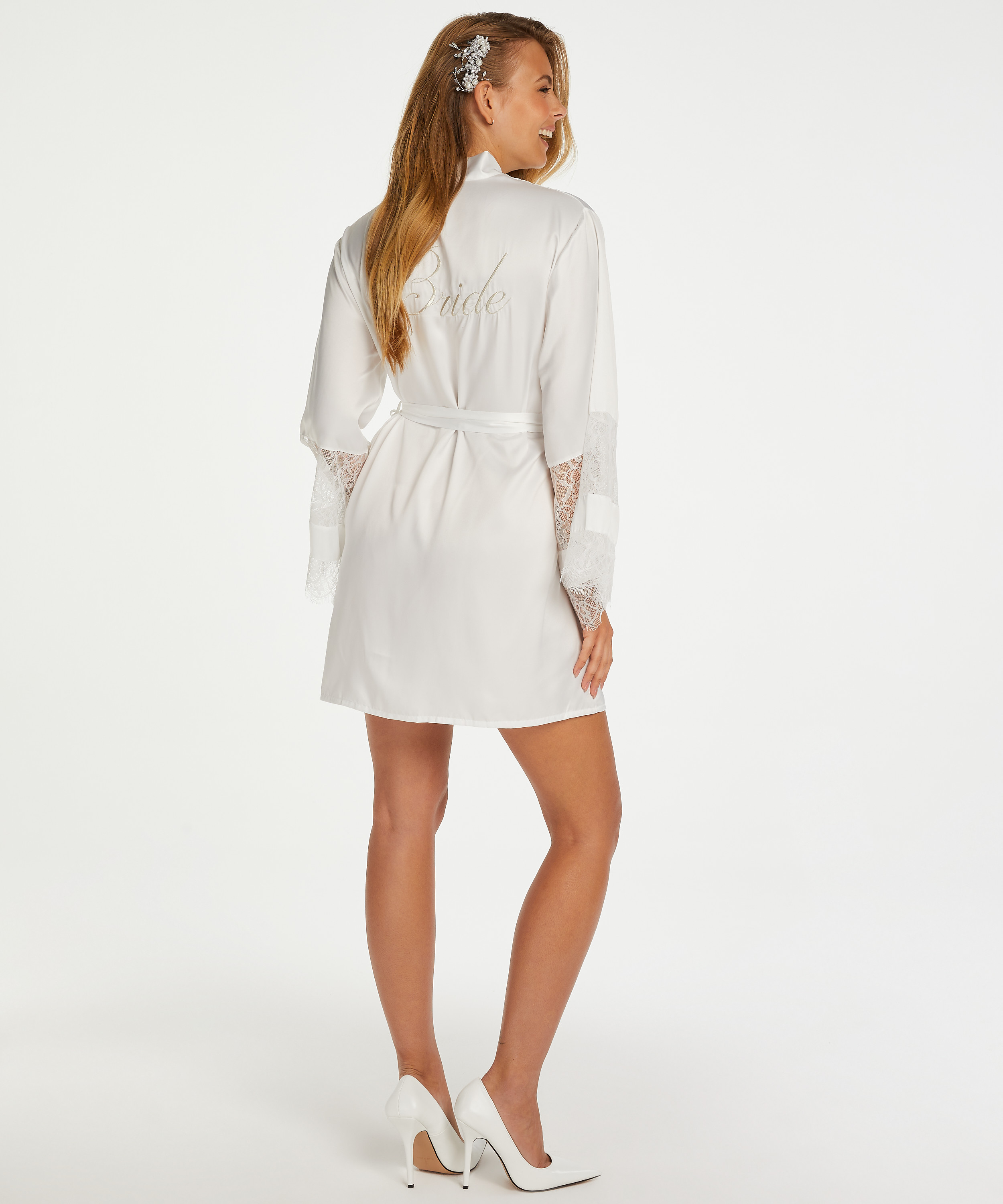 Kimono de satén Bridal, Blanco, main