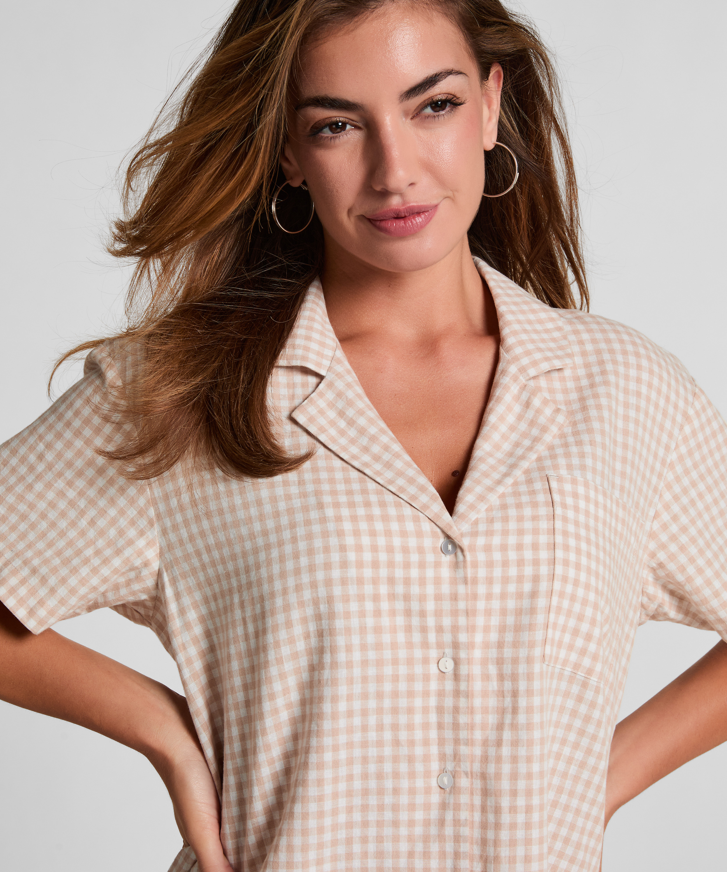 Chaqueta de lino a cuadros, Beige, main