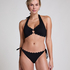 Top de bikini con cuello halter Scallop, Negro