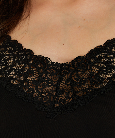 Top de camiseta A-Line de tejido de punto, Negro